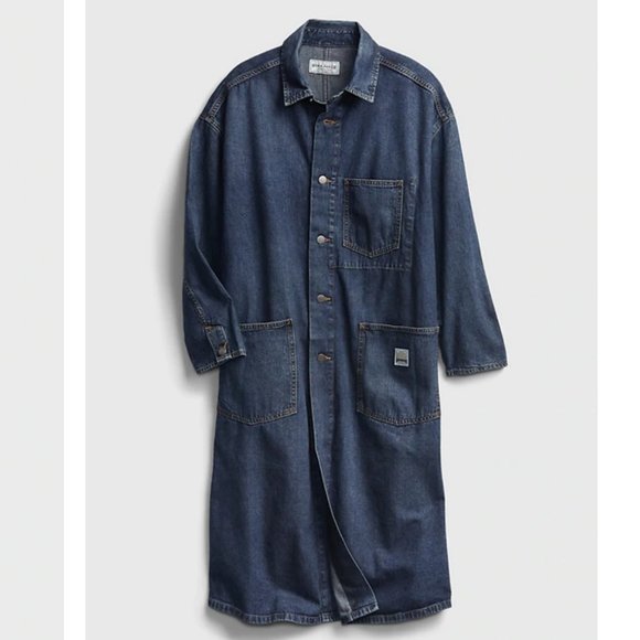 GAP Workforce Denim Long Coat Jacket Duster Trench - Picture 3 of 4